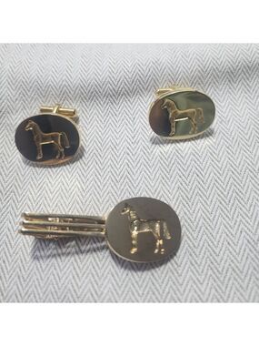 White horse cufflinks set vintage Gold Plated